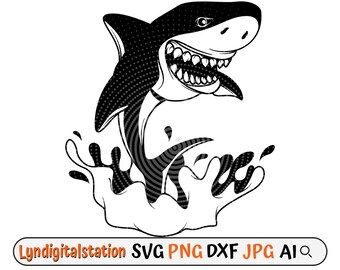 Shark Attack Svg |Shark Clipart |Ocean Predator Cut File |Marine Life Stencil |Killer Shark T-shirt Design |Deadly Fish Dxf | Sea Animal PNG