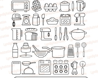 35 ensembles d'icônes de cuisson Svg | Clipart recette de pâtisserie | Lime à découper pour ustensiles de pâtisserie | Pochoir matériel de boulangerie | Design de T-shirt Boulanger | DXF | png