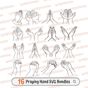 Praying Hands Bundles Svg | 16 Hands Clipart | Praying Cut File | Open Hand Stencil | Prayer Warrior Hands T-shirt Design | Dxf | Png