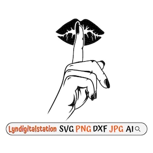 Sign of Silent Svg | Whispering Hand Clipart | Woman Making Silence Cut File | Hush Stencil | Quiet Sign T-shirt Design | Be Quiet Dxf | Png