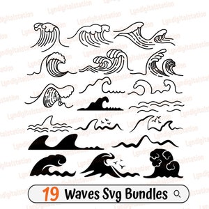 19 Waves Bundles Svg | Waves Clipart | Sea Cut File | Ocean Stencil | Water T-shirt Design | Dxf | Png
