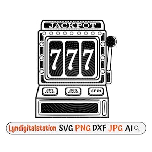 Máquina caça-níqueis Svg | Clipart de jogos de azar | Arquivo de corte Lucky Seven | Estêncil de jogo Jackpot | Design de camiseta para amante de cassino | Vencedor do Jackpot Dxf | png