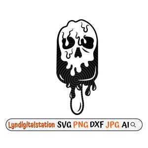 Dripping Popsicle Skull Svg | Dead Candy Clipart | Human Skull Cut File | Melting Skeleton Stencil | Halloween T-shirt Design | Dxf | Png