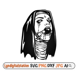 Nun Svg | Halloween Clipart | Possessed Nun Cut File | Scary Horror Nun Stencil | Evil Sister T-shirt Design | Creepy Nun Dxf | Exorcist Png