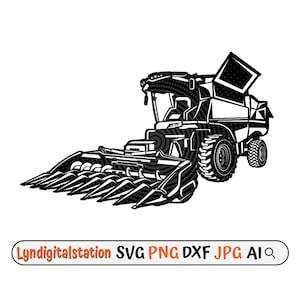 Corn Harvester Svg | Farmer Gift Idea Clipart | Farm Life Cut File | Corn Field Owner Stencil | Harvest Machinery T-shirt Design | Dxf | Png