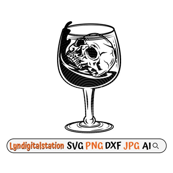 Wine Skull Svg | Skull inside Wine Glass Clipart | Alcohol Drinks Cut File  | Margarita Stencil | Skeleton Head T-shirt Design | Dxf | Png