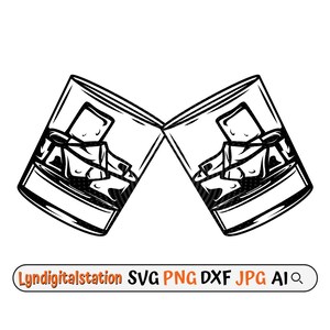 Whiskeys Svg | Two Whiskey Glass Clipart | Cheers Cut File | Liquor Drinks Stencil | Whiskey Alcohol T-shirt Design | Beverage Dxf |  Png