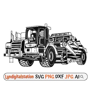 Scraper Svg | Heavy Equipment Clipart | Truck Operator Cut File | Vehicle Stencil | Construction Tshirt Design | Earth Mover Dxf |Driver Png