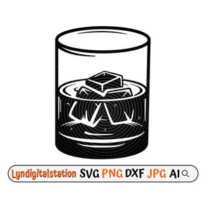 Whiskey Svg | Whisky Glass Clipart | Distilled alcoholic Cut File | Alcohol Drinks Stencil | Beverage shirt Design | Liquor w/ Ice Dxf | Png