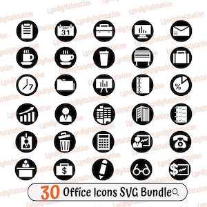 30 Office Icons Bundles Svg | Schedule Clipart | Office Equipment Cut File | Computer Stencil | Desk Office shirt Design l Office  Dxf | Png