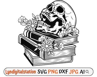 Book With Skull Floral Svg | Floral Skull Clipart | Skull Cut File