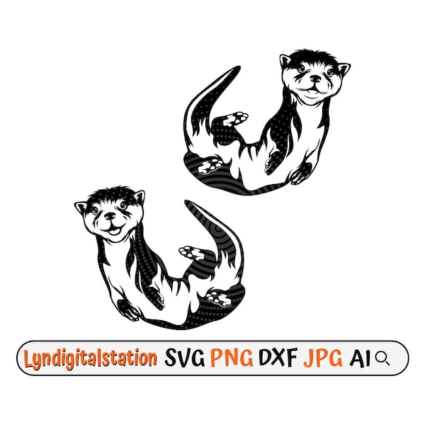 Sea Otter Svg | Marine Mammal Clipart | Weasel Family Cut File | Aquatic Animal Stencil | Marine Life T-shirt Design | 2 Sea Otter Dxf | Png