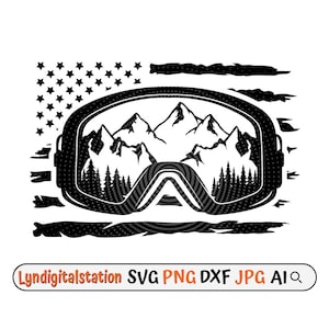Snow Goggle USA Svg | Ski Goggles Clipart | Mountain Scene Cut File | Skiing Stencil | Snowboard Goggle T-shirt Design | USA Flag Dxf | Png