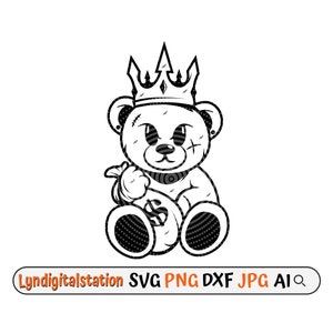 Orso con Money Bag Svg / Teddy Robber Clipart / Teddy con Money Bag Cut File / King Robber Stencil / Gangster T-shirt Design / Dxf / Png
