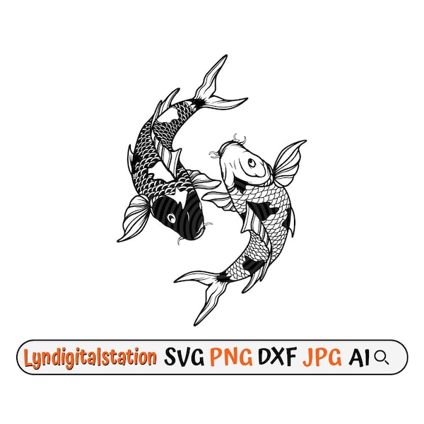 Koi Fish Svg | Fish Breed Clipart | Swimming Jewel Cut File | Aquarium Pet Stencil | Fish Pond T-shirt Design | Carp Dxf | Fortune Fish Png