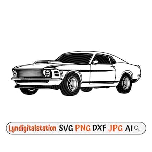 Muscle Car Svg | Retro Car Clipart | Old Car Cut File | Vintage Stencil | Classic Car T-shirt Design | American Sports Car Dxf | Mustang Png