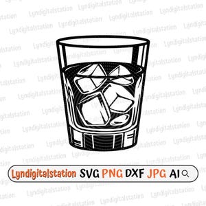 Whiskey Glass Svg | Whisky with Ice Clipart | Whiskey Cut File | Alcohol Drinks Stencil | Beverage T-shirt Design | Liquor Drink Dxf | Png