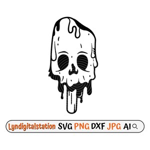Dripping Popsicle Skull Svg | Melting Skeleton Clipart | Human Skull Cut File | Dead Popsicle Stencil | Halloween T-shirt Design | Dxf | Png
