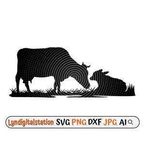 Cow Svg | Calf Clipart | Cattle Cut File | Domestic Animal Stencil | Mother Cow T-shirt Design | Heifers Dxf | Farm Animal Png