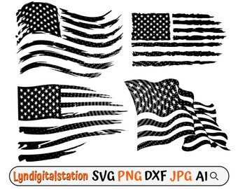 4 USA Flag Svg bundle l Patriotic Clipart l American flag Stencil l US Flag Tshirt design l 4th of July cut file l Distressed Flag Dxf l Png