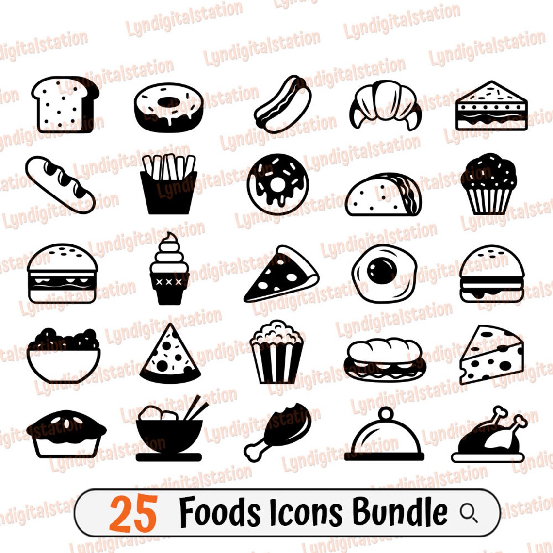 25 Food Icons Bundle Svg | Snacks Clipart | Bread Cut File | Meat ...