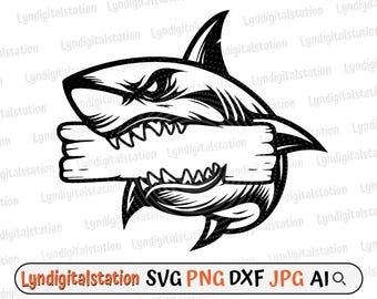 Shark Svg | Ocean Predator Clipart | Shark Attack Cut File | Shark with Wood Stencil | Killer Shark T-shirt Design | Deadly Fish Dxf | Png