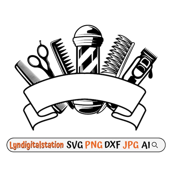 Barber Tools Svg | Barbershop Clipart | Salon Cut File |  Hair Salon Stencil | Hair Stylist T-shirt Design | Hair Grooming Dxf | Parlor Png