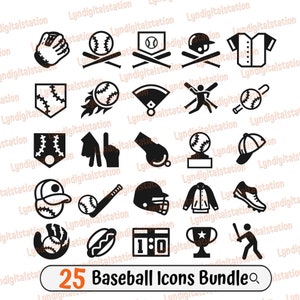25 Baseball Icons Bundles Svg | Baseball Bat Clipart | Jersey Cut File | Homerun Stencil | Flaming Ball shirt Design | Trophy Dxf | Cap Png