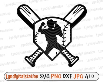 Home Plate Baseball Svg | Baseball Bat Clipart | Baseball Plate Cut File | Home Plate Stencil | Baseball Player T-shirt Design | Dxf | Png
