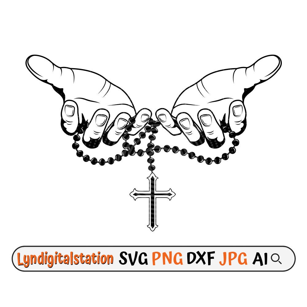 Hand With Rosary Svg Praying Hands Clipart Rosary Beads Cut File Holy Rosary  Stencil Prayer Warrior Hands T-shirt Design Dxf Png - Etsy