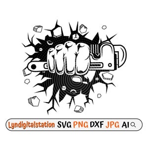 Fist Plumbing Tools Svg | Plumbing Clipart | Hand Fist Cut File | Hand Smashing Wall Stencil | Plumber Tshirt Design | Pipe Wrench Dxf | Png