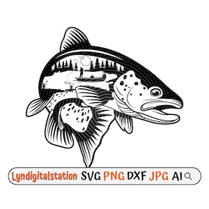 Trout fish svg, river fishing clipart, fresh water catch stencil, angler gift idea, fishing day t-shirt design png, lake fish cut file, dxf
