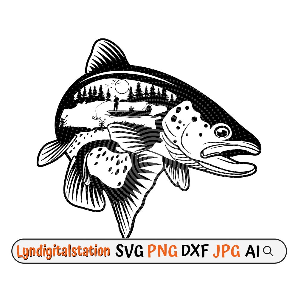 Trout fish svg, river fishing clipart, fresh water catch stencil, angler  gift idea, fishing day t-shirt design png, lake fish cut file, dxf