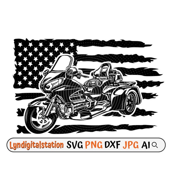 USA Trike Motorcyle Svg | Trike Rider Clipart | Motorbike Cut File | Biker Dad TShirt Design | Big Bike Rally Stencil | Trike Shop Dxf | Png