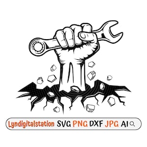 Mechanical Tools Svg | Wrench Clipart | Hand Fist Cut File | Hand Smashing Floor Stencil | Mechanical Engineering T-shirt Design | Dxf | Png