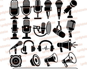 Microphone Bundles Svg | Megaphone Clipart | Headphone Cut File | Music Stencil | Music Recording T-shirt Design | Microphone Set Dxf | Png