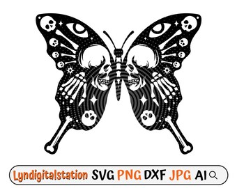 Skull Butterfly Svg | Skeleton Clipart | Butterfly Cut File | Skeleton Stencil | Flying Insect T-shirt Design | Butterfly Dxf |  Moth Png