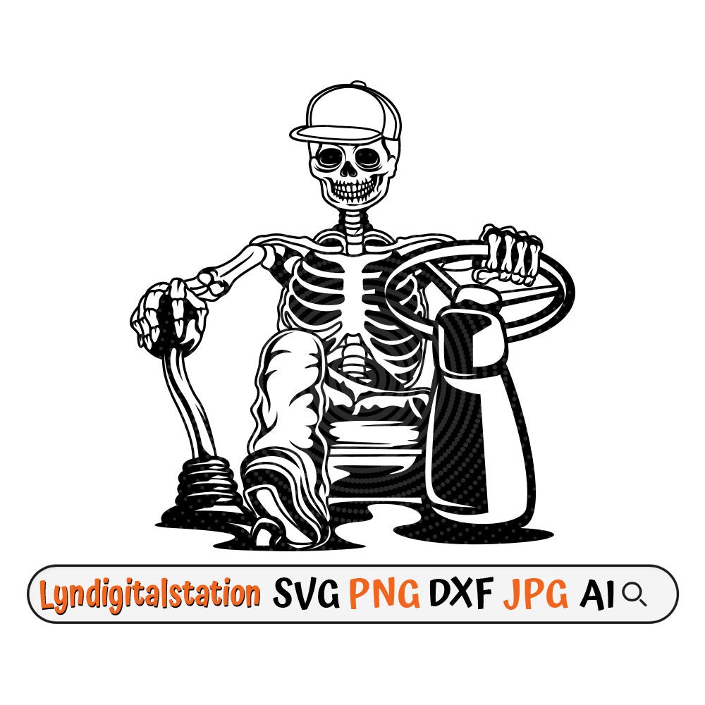 Skeleton Driver Svg | Dead Driver With Cap Clipart | Skull