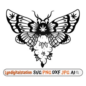 Weed Moth Svg | Moth Cannabis Clipart | Butterfly Weed Cut File | Pot Moth Stencil | Flying Insect Tshirt Design | Moth Weed Dxf | Joint Png