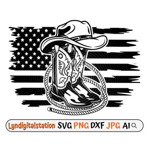 US Cowboy Gear Svg | Cowboy Clipart | Western Farm Life Cut File | Cowboy Hat and Rope Stencil | Western Cowboy T-shirt Design | Dxf | Png
