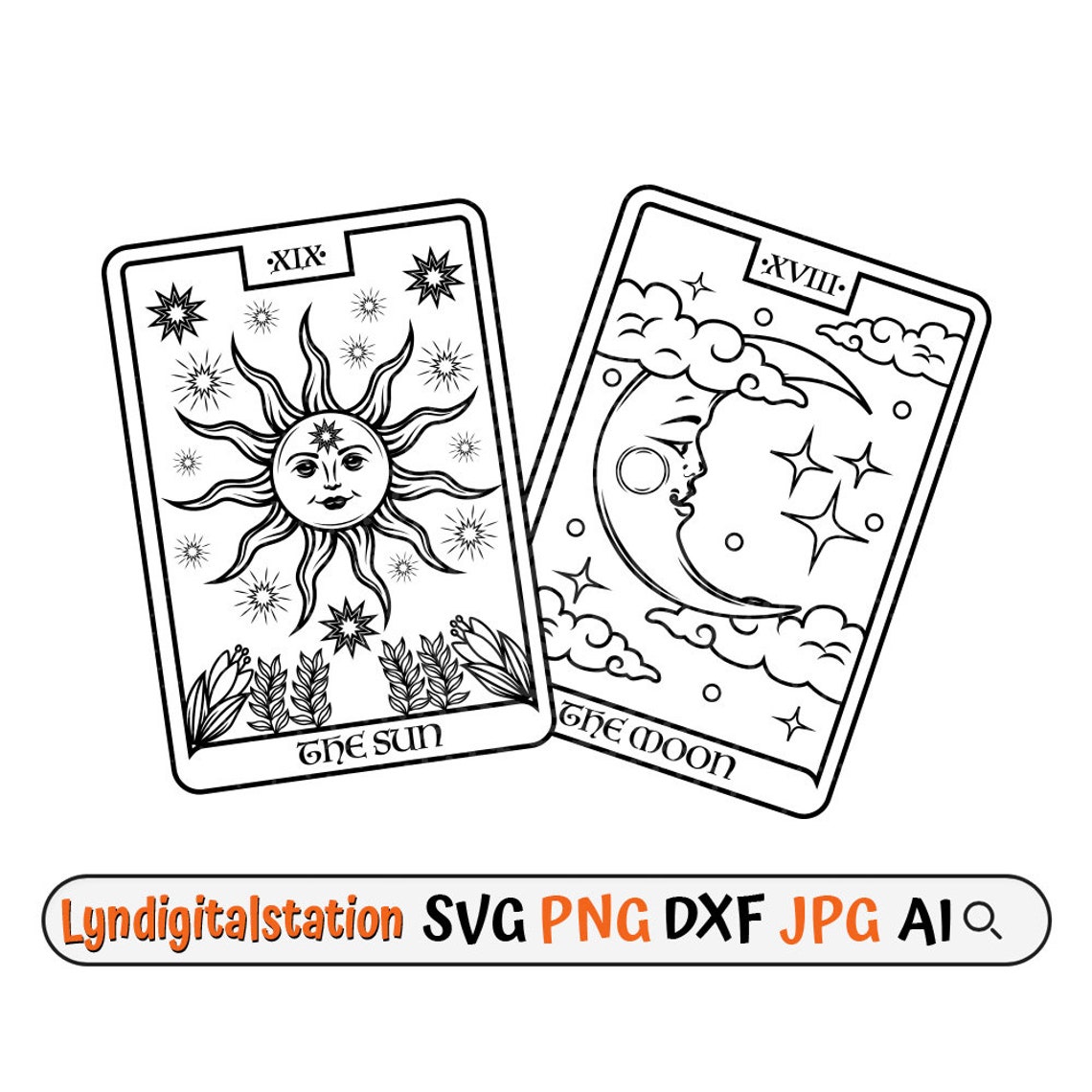 Sun and Moon Cards Svg Tarot Cards Clipart Mystical Cards Etsy