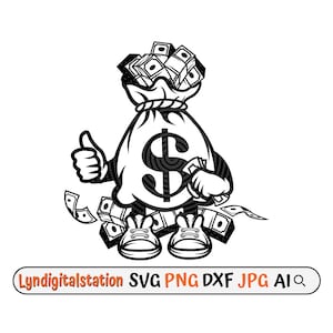 Money Bag Svg / Bag full with Money Clipart / Bundled Cash Cut File / Overflowing Money Stencil / Cash Splash T-shirt Design / Dxf / Png