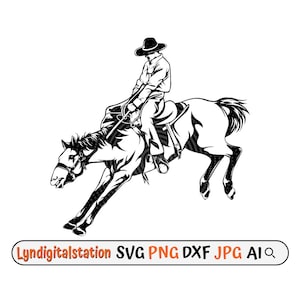 Cowboy Horse Riding Svg | Rodeo Clipart | Cowboy Cut File | Western Cowboy Stencil | Horse Rider T-shirt Design | Horse Lover Dxf | Png