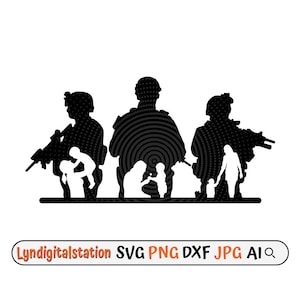 Soldier Svg | Three Soldiers Clipart | Army Cut File | Military Stencil | Army T-shirt Design | Veteran Soldier Dxf | Marines Png