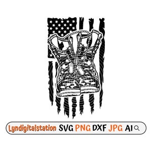 US Militär Stiefel SVG | Stiefel Clipart | Kampfschuhe Cut File | Armee Stiefel Schablone | US Army Shirt Design | Militär Tags Dxf | USA Flagge Png
