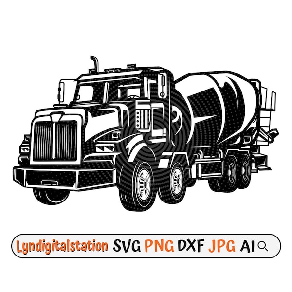 Cement Mixer Truck Svg | Mixer Truck Clipart | Construction Truck Cut File | Heavy Truck Stencil | Truck Driver T-shirt Design | Dxf | Png