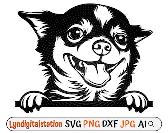 Chihuahua Peeking Svg | Smallest Dog Breed Clipart | Peeking Puppy Cut File | Mexican Dog Stencil | Dog Lover T-shirt Design | Pet Dxf | Png