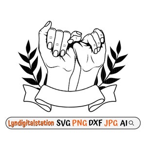Pinky Promise Svg | Pinky Swear Clipart | BFF Hands Cut File | Pinky Promise Banner Stencil | Lover Hands Gesture T-shirt Design | Dxf | Png