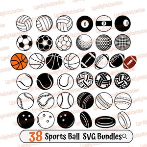 38 Sports Ball Bundle Svg | Football Clipart | Basketball Cut File | Volleyball Stencil | Soccer T-shirt Design | Ball Collection Dxf | Png
