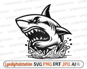 Shark Svg | Ocean Predator Clipart | Shark Attack Cut File | Marine Life Stencil | Killer Shark T-shirt Design | Deadly Fish Dxf | Png